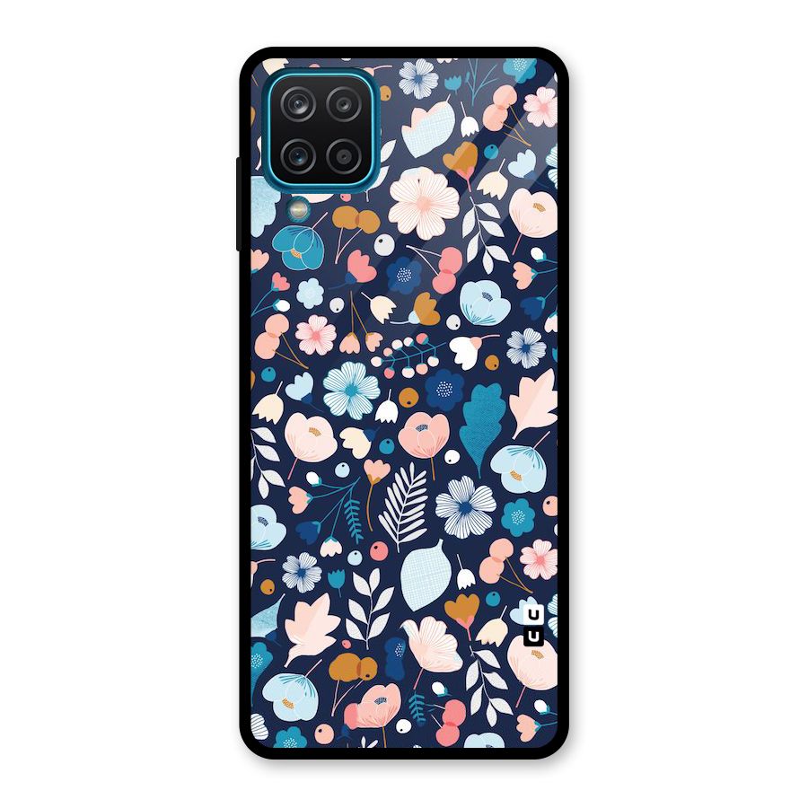 Blue Floral Glass Back Case for Galaxy A12