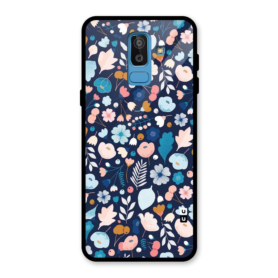 Blue Floral Glass Back Case for Galaxy J8