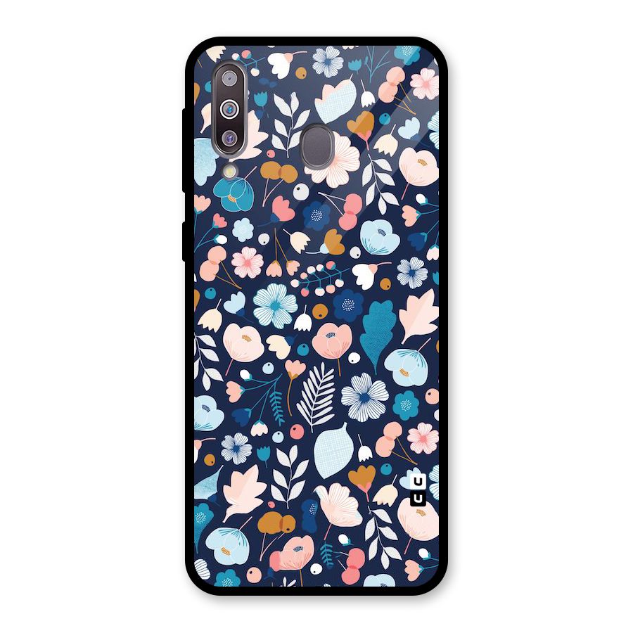 Blue Floral Glass Back Case for Galaxy M30
