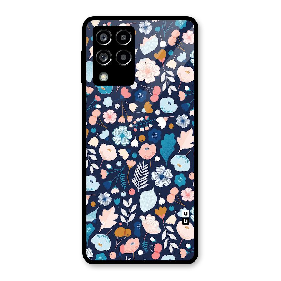 Blue Floral Glass Back Case for Galaxy M53 5G
