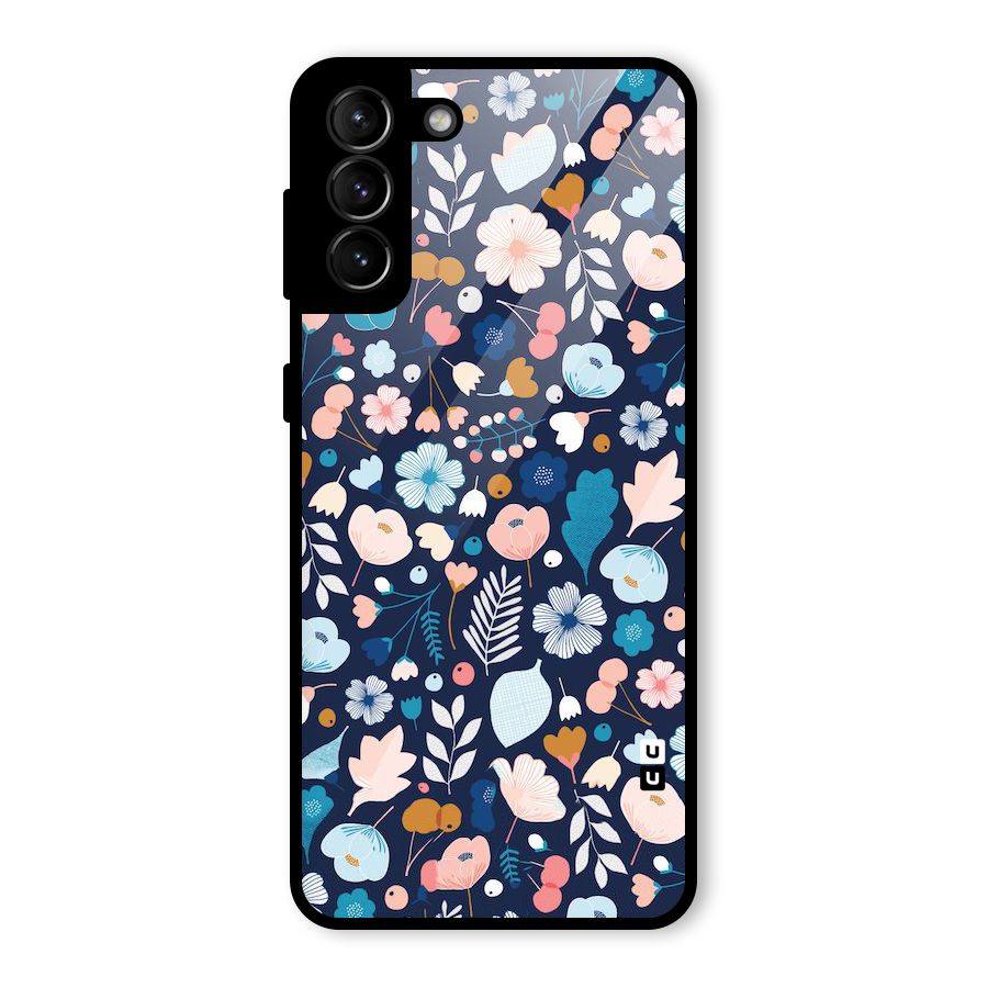 Blue Floral Glass Back Case for Galaxy S21 Plus