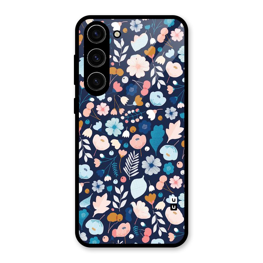 Blue Floral Glass Back Case for Galaxy S23 Plus