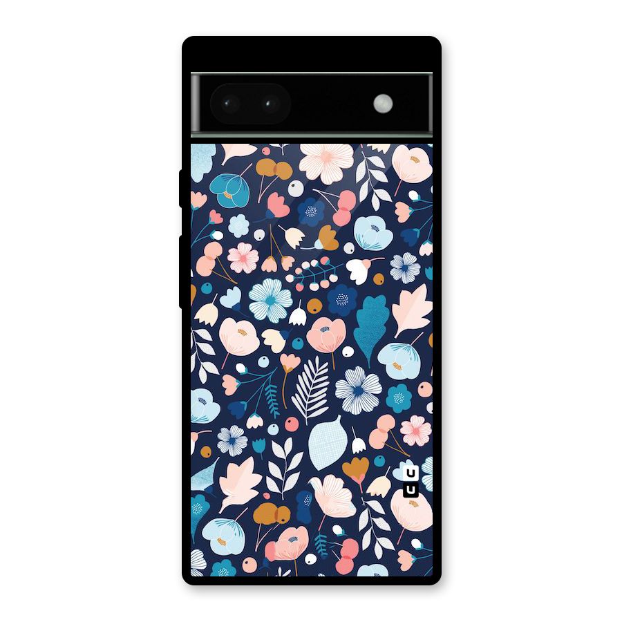 Blue Floral Glass Back Case for Google Pixel 6a