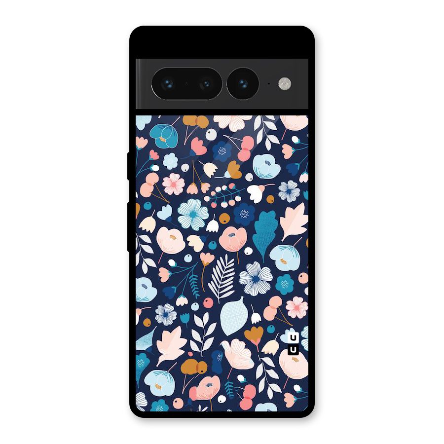 Blue Floral Glass Back Case for Google Pixel 7 Pro