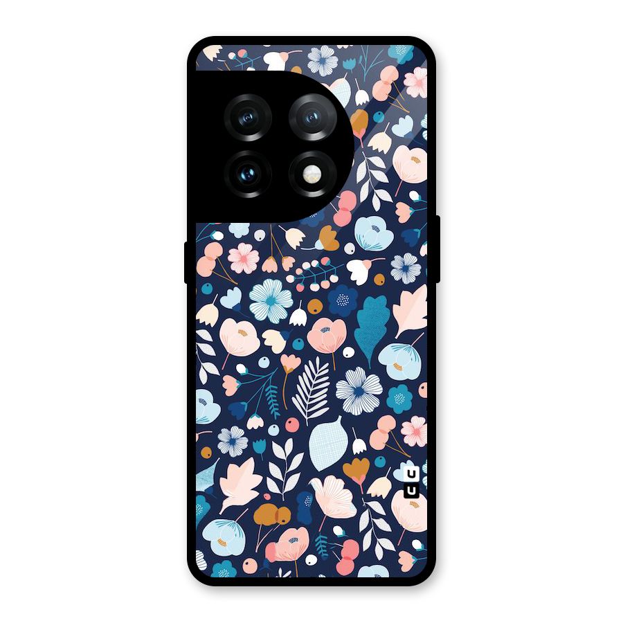 Blue Floral Glass Back Case for OnePlus 11
