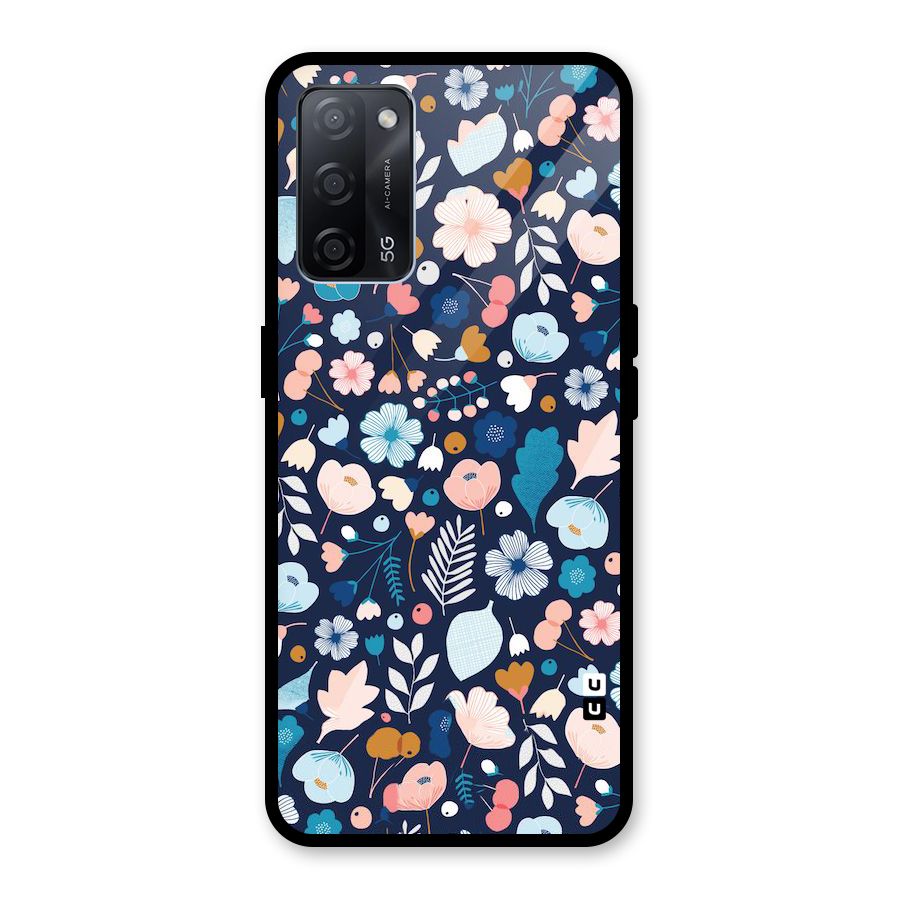 Blue Floral Glass Back Case for Oppo A53s 5G