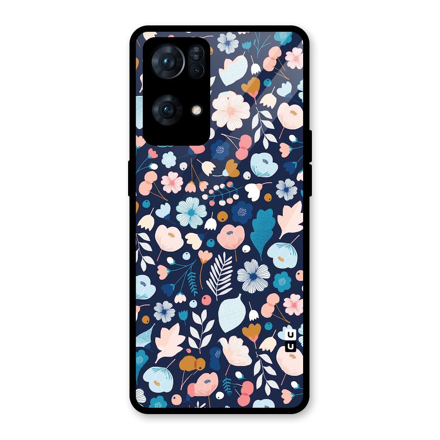 Blue Floral Glass Back Case for Oppo Reno7 Pro 5G