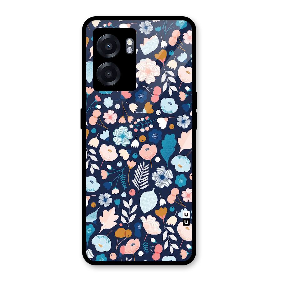 Blue Floral Glass Back Case for Realme Narzo 50 5G