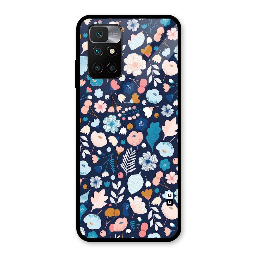 Blue Floral Glass Back Case for Redmi 10 Prime