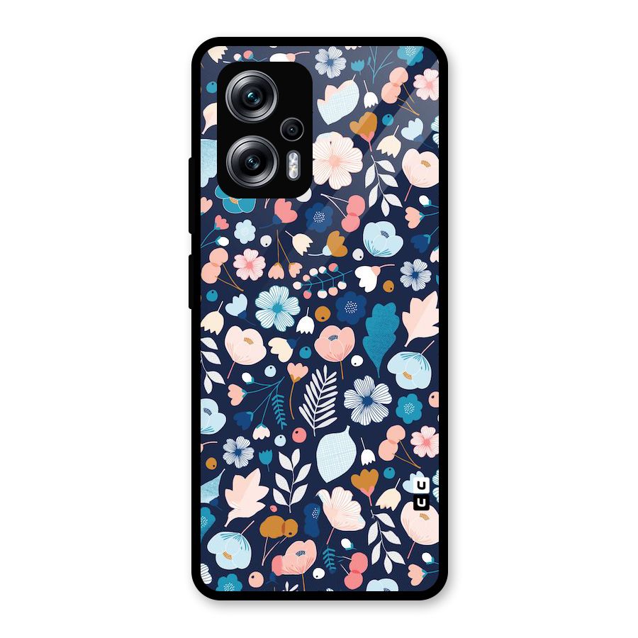 Blue Floral Glass Back Case for Redmi K50i