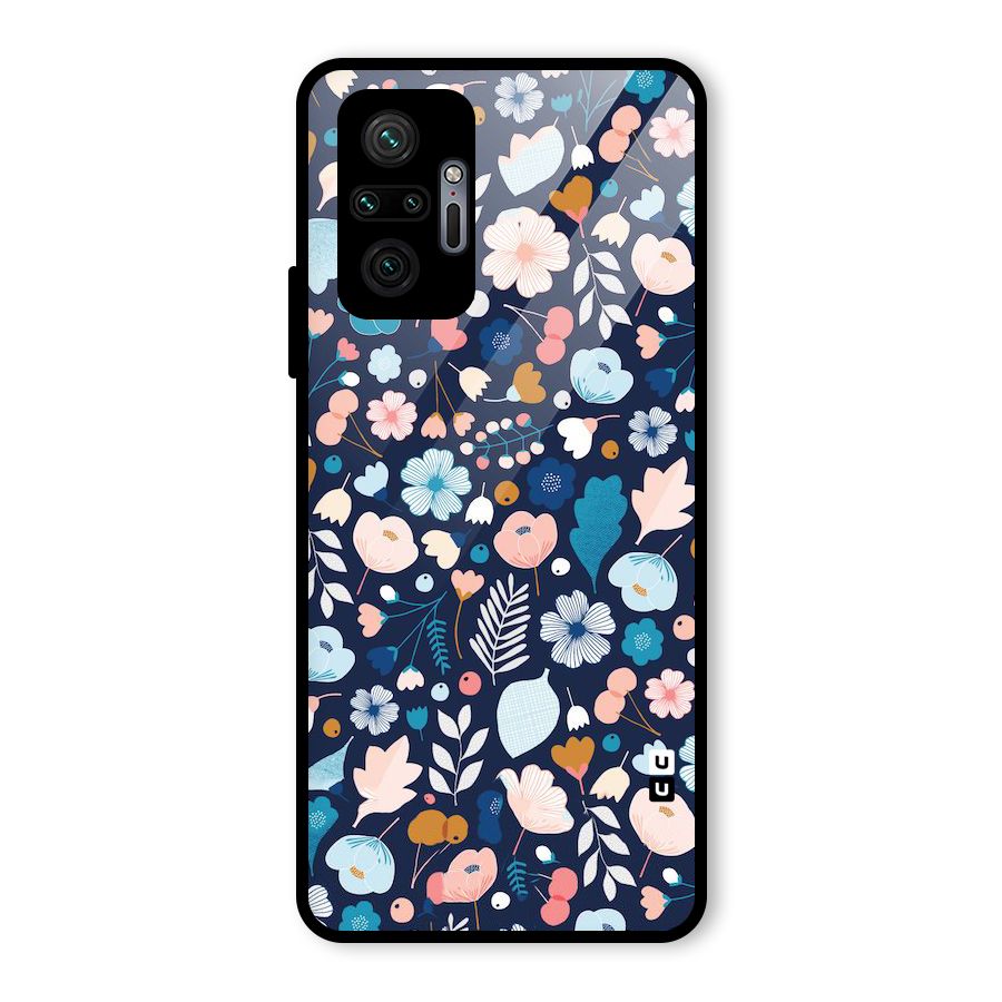 Blue Floral Glass Back Case for Redmi Note 10 Pro