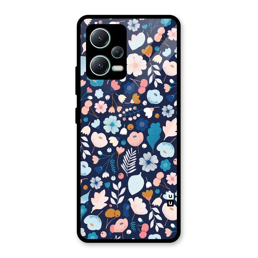 Blue Floral Glass Back Case for Redmi Note 12 5G
