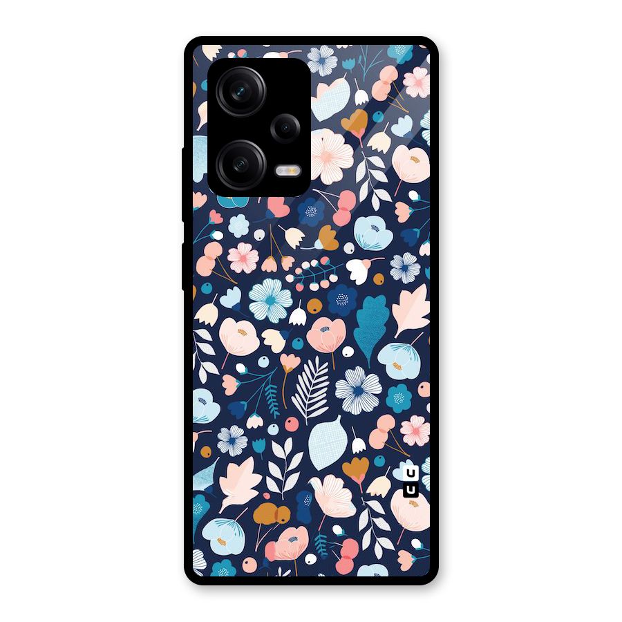 Blue Floral Glass Back Case for Redmi Note 12 Pro