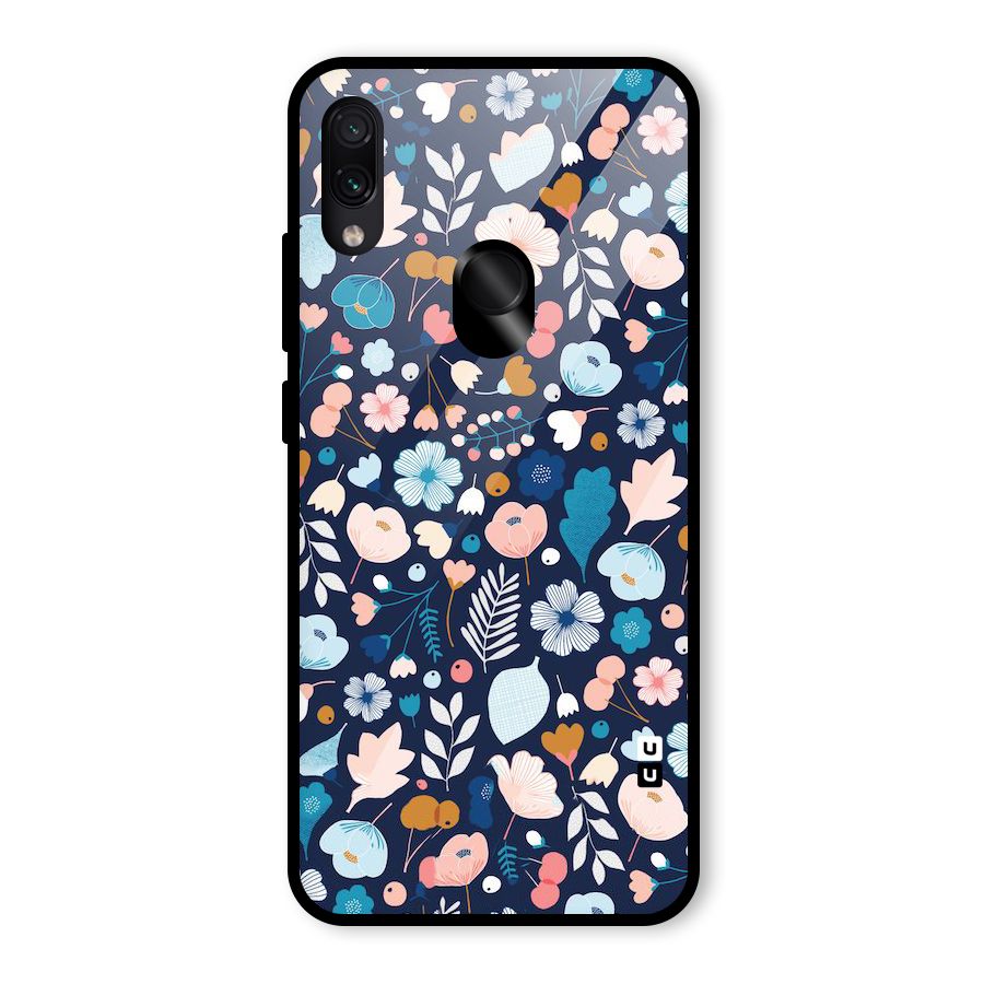 Blue Floral Glass Back Case for Redmi Note 7 Pro