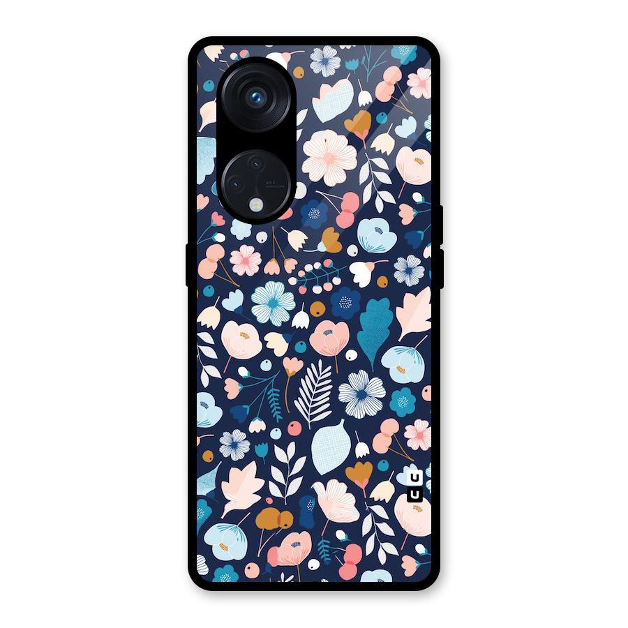 Blue Floral Glass Back Case for Reno8 T 5G