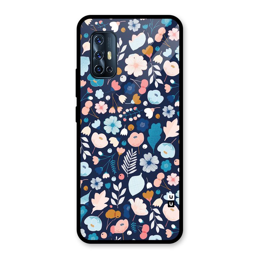 Blue Floral Glass Back Case for Vivo V17