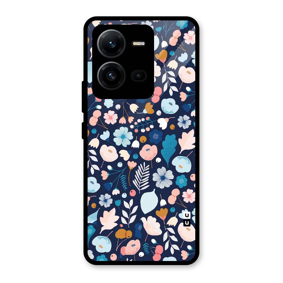Blue Floral Glass Back Case for Vivo V25
