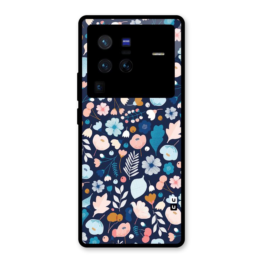 Blue Floral Glass Back Case for Vivo X80 Pro