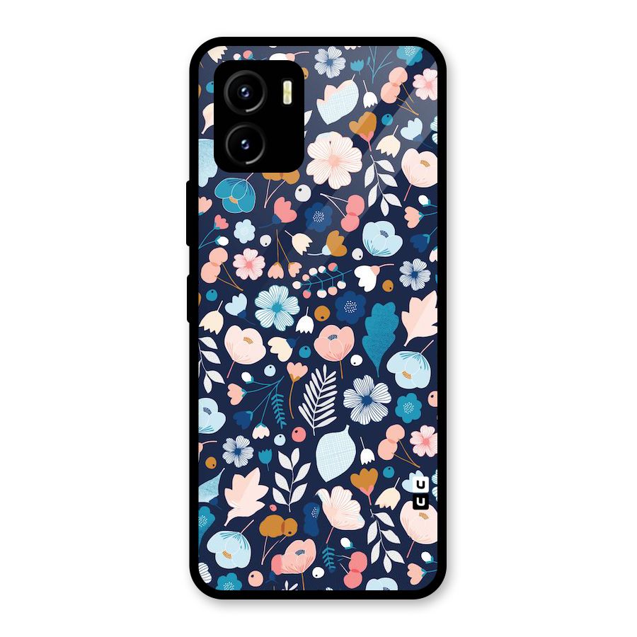 Blue Floral Glass Back Case for Vivo Y15s