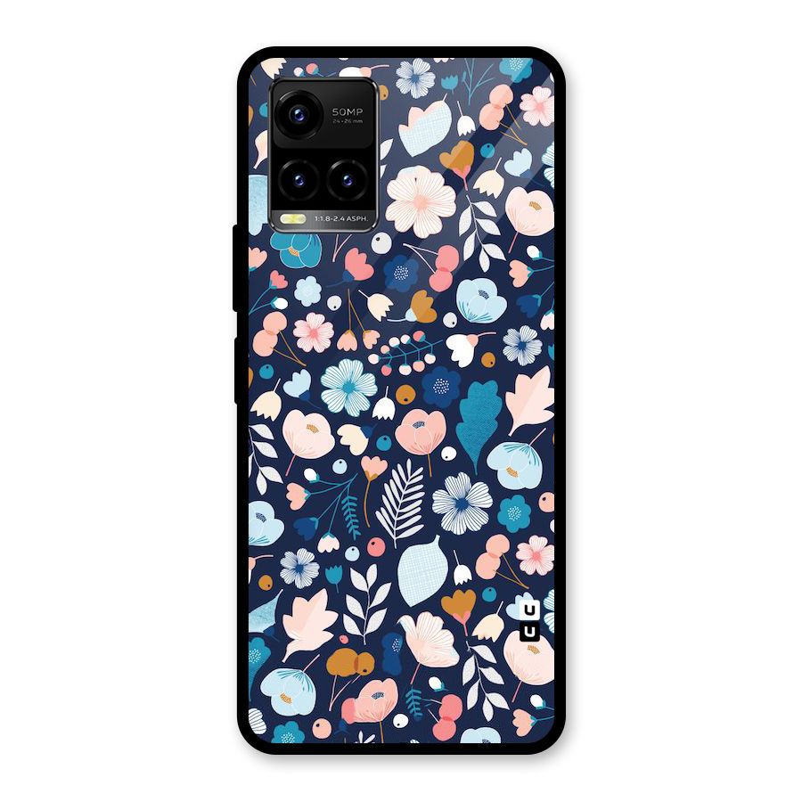 Blue Floral Glass Back Case for Vivo Y21T