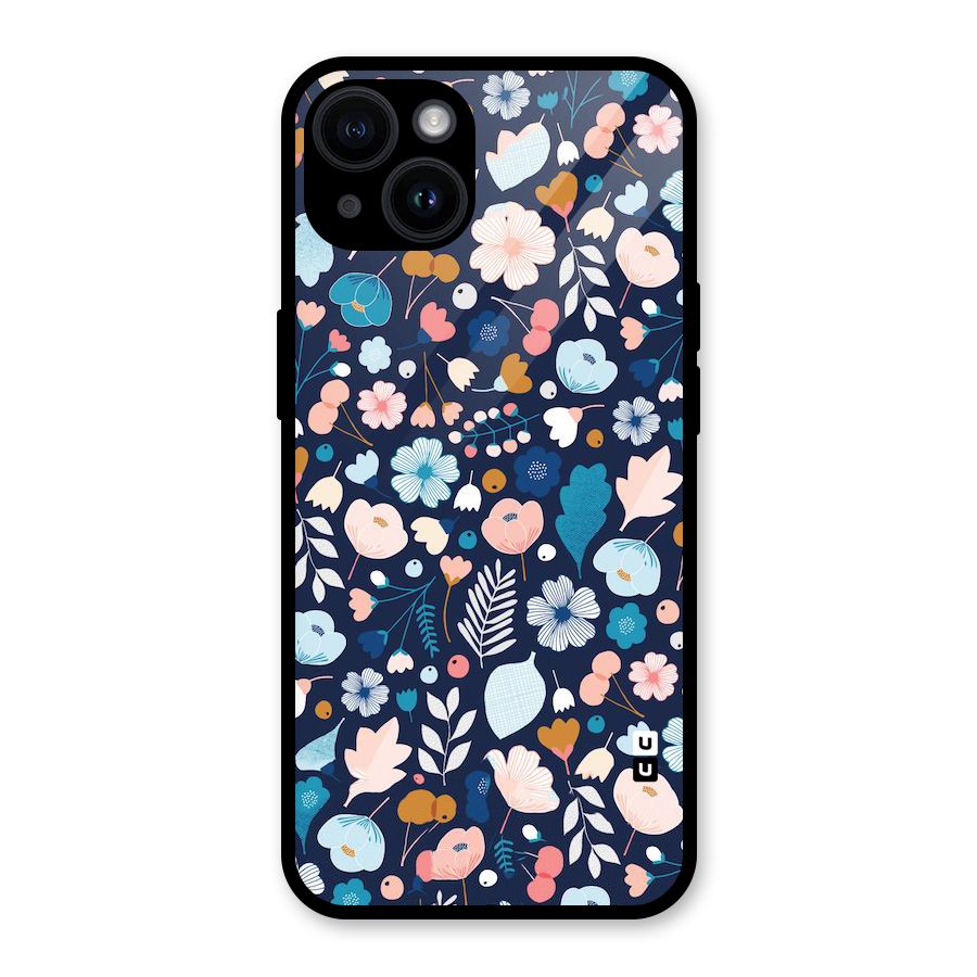 Blue Floral Glass Back Case for iPhone 14