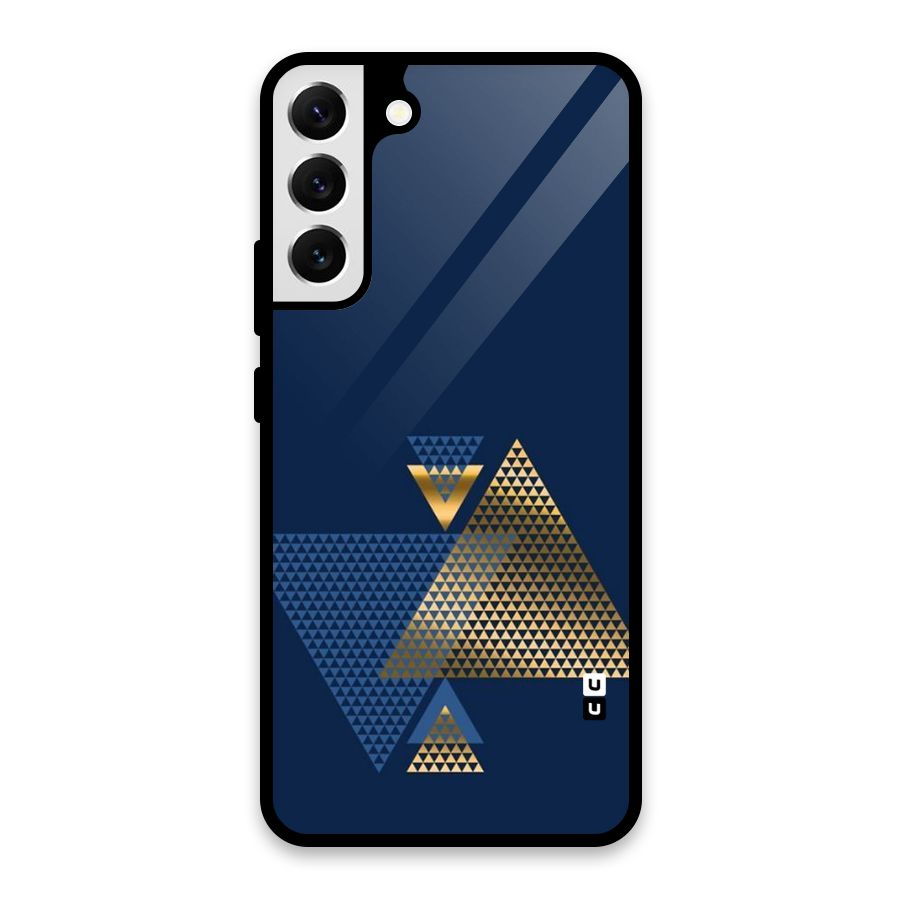 Blue Gold Triangles Glass Back Case for Galaxy S22 Plus 5G