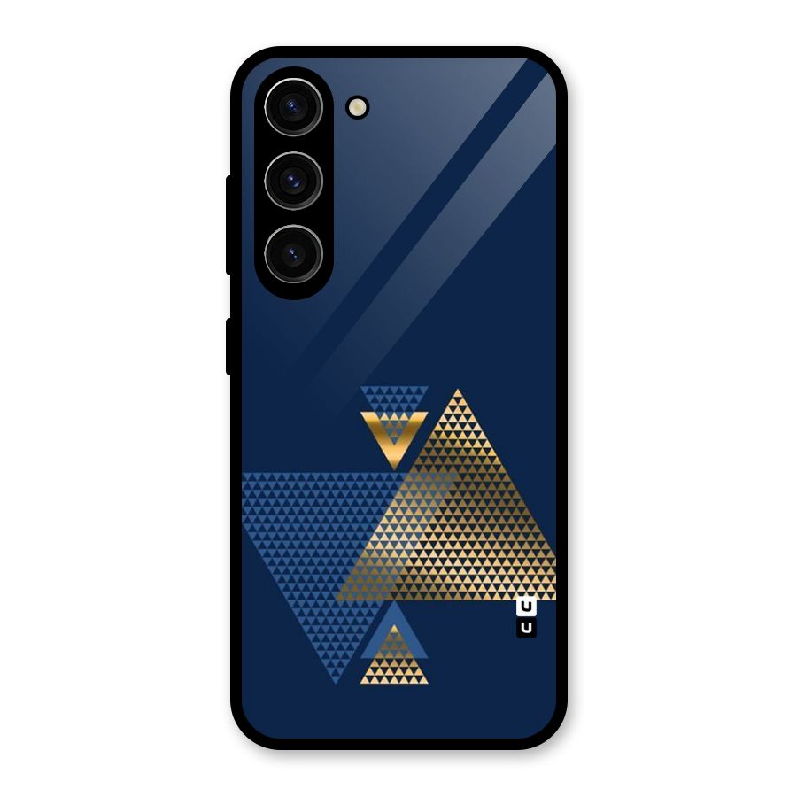 Blue Gold Triangles Glass Back Case for Galaxy S23