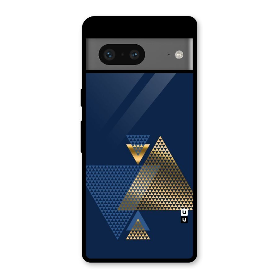 Blue Gold Triangles Glass Back Case for Google Pixel 7