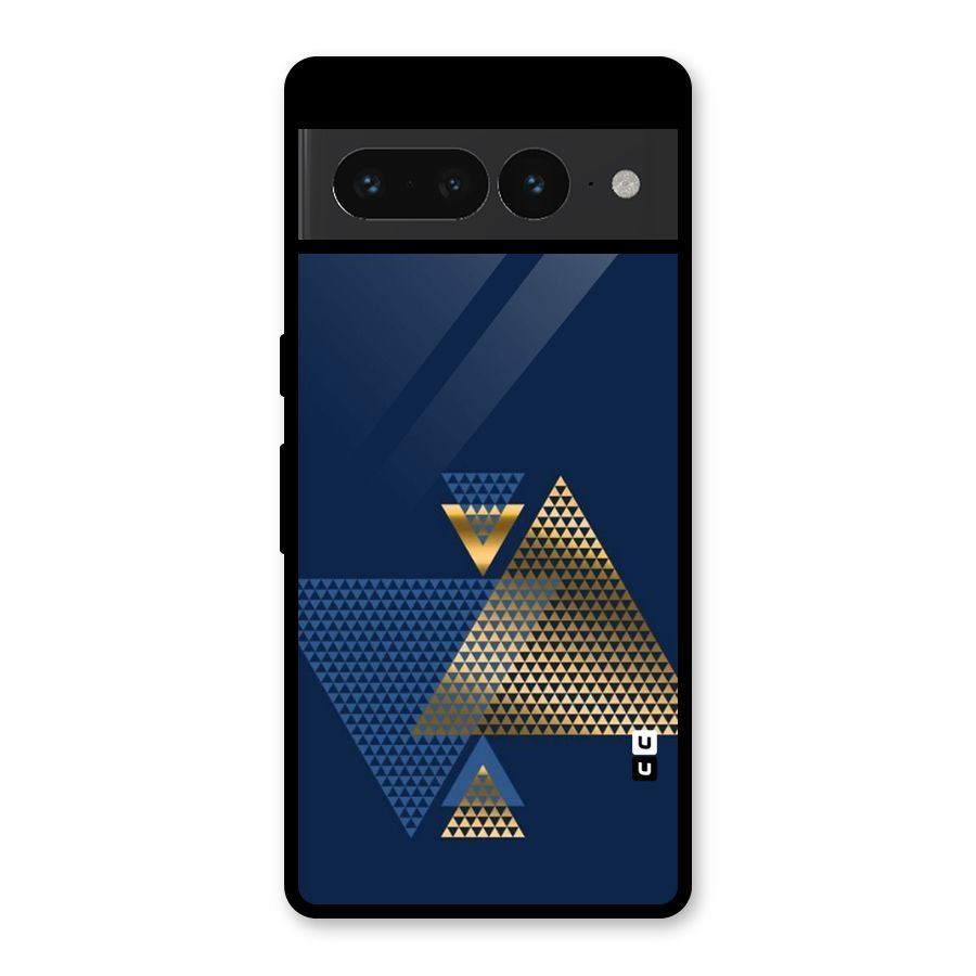 Blue Gold Triangles Glass Back Case for Google Pixel 7 Pro