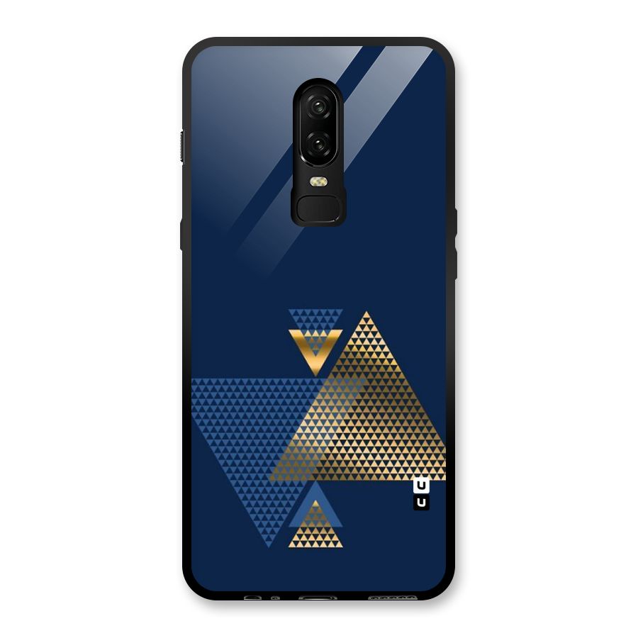 Blue Gold Triangles Glass Back Case for OnePlus 6
