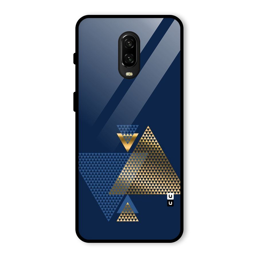 Blue Gold Triangles Glass Back Case for OnePlus 6T