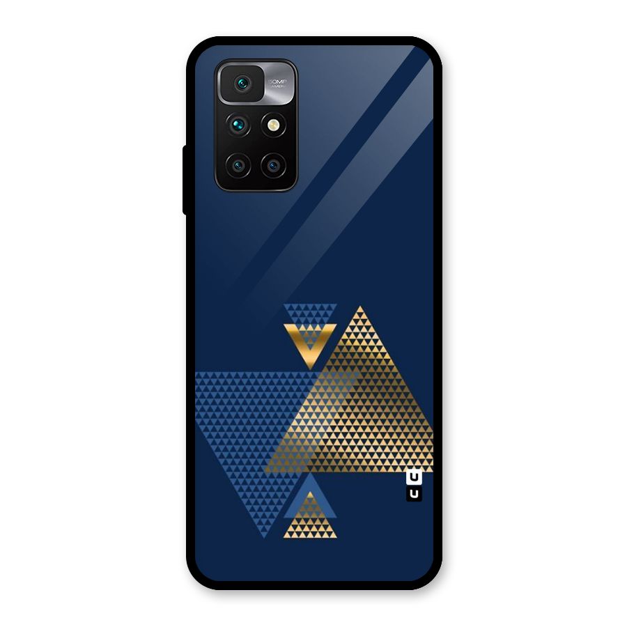 Blue Gold Triangles Glass Back Case for Redmi 10 Prime