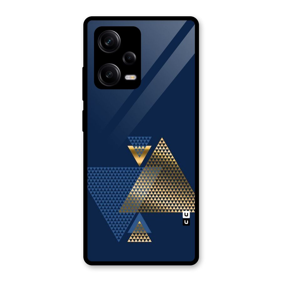 Blue Gold Triangles Glass Back Case for Redmi Note 12 Pro