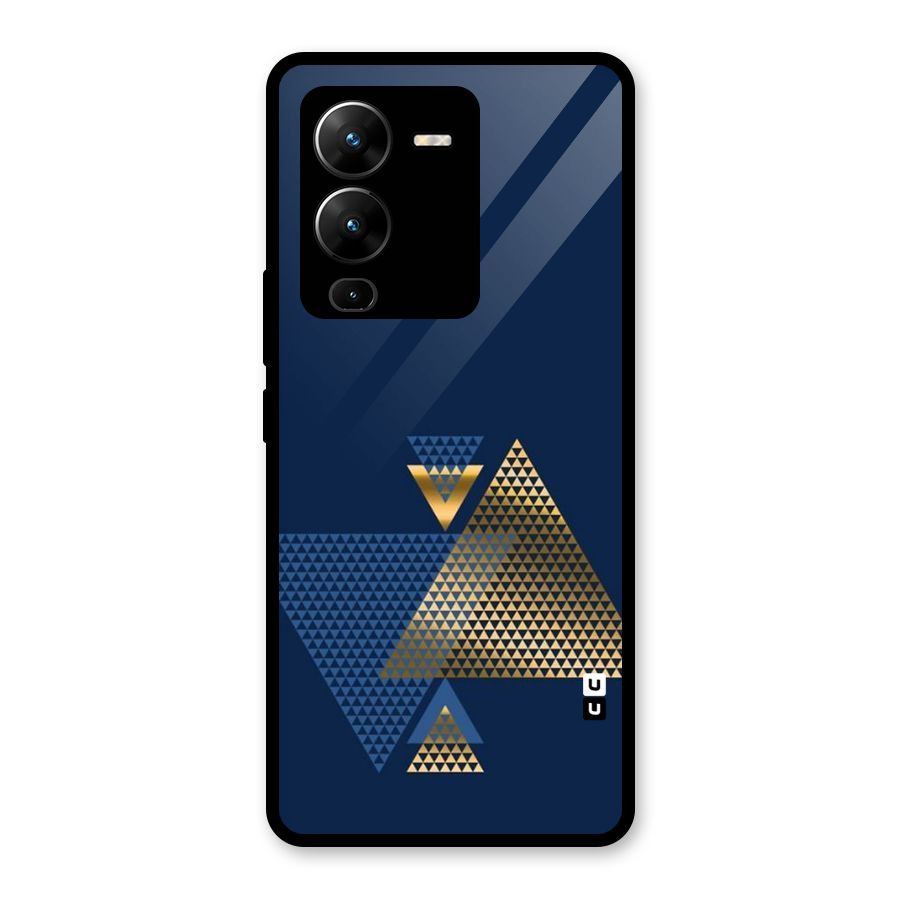 Blue Gold Triangles Glass Back Case for Vivo V25 Pro