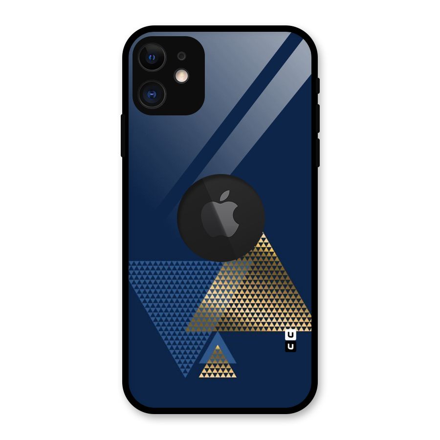 Blue Gold Triangles Glass Back Case for iPhone 11 Logo Cut