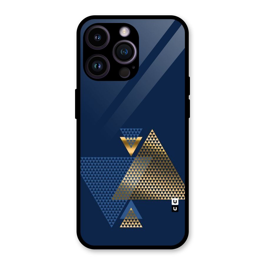 Blue Gold Triangles Glass Back Case for iPhone 14 Pro Max