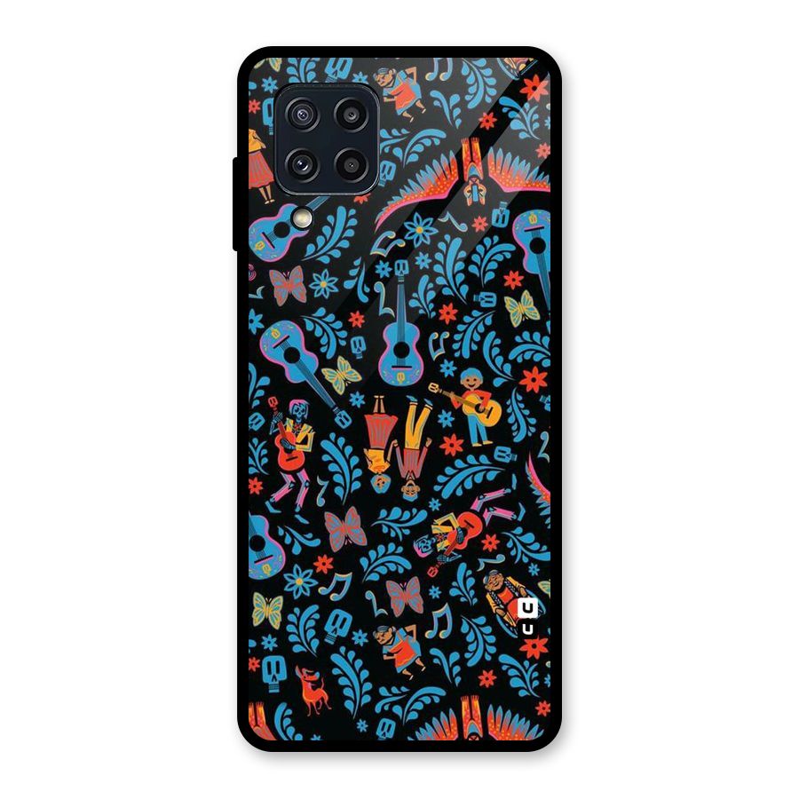 Blue Guitar Pattern Glass Back Case for Galaxy M32