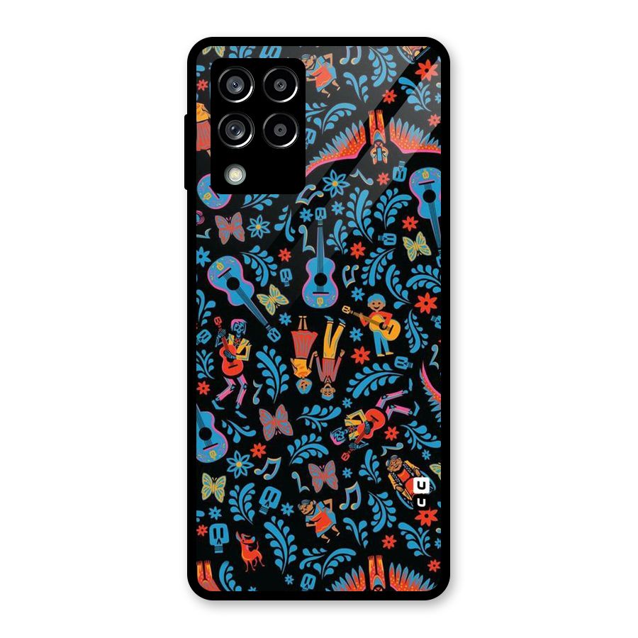 Blue Guitar Pattern Glass Back Case for Galaxy M53 5G