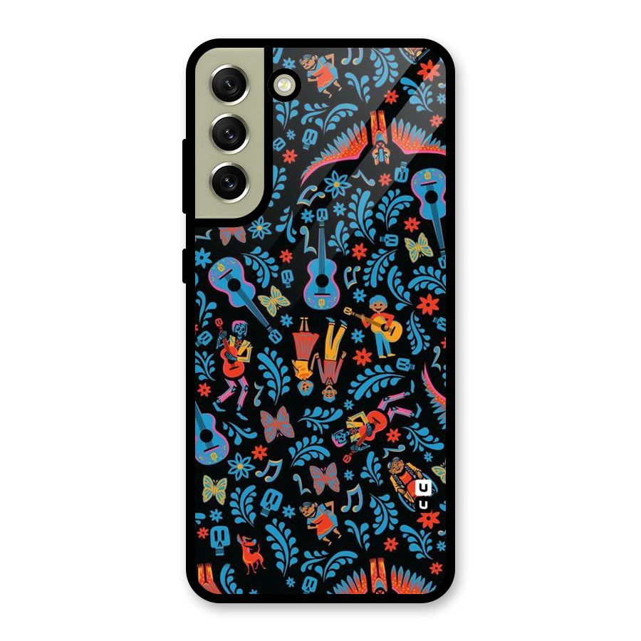 Blue Guitar Pattern Glass Back Case for Galaxy S21 FE 5G