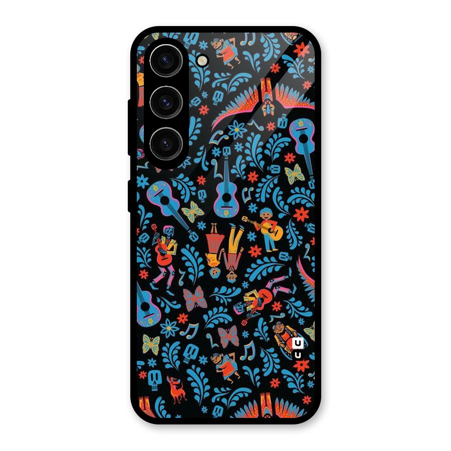 Blue Guitar Pattern Glass Back Case for Galaxy S23