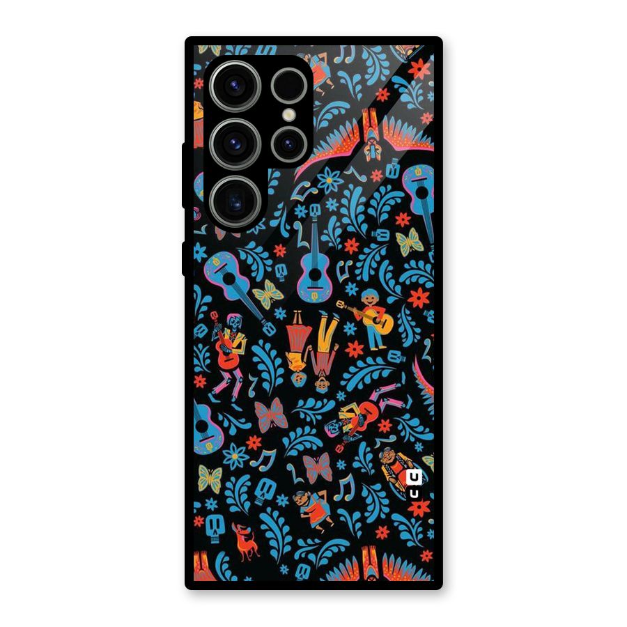 Blue Guitar Pattern Glass Back Case for Galaxy S23 Ultra