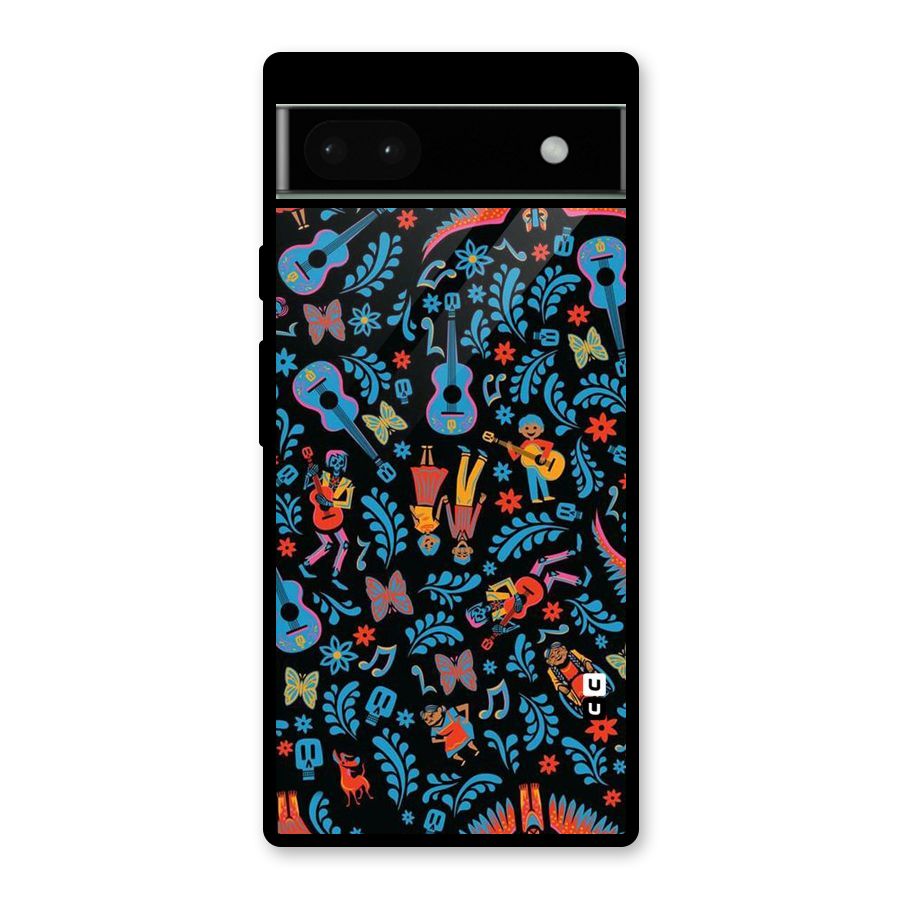 Blue Guitar Pattern Glass Back Case for Google Pixel 6a