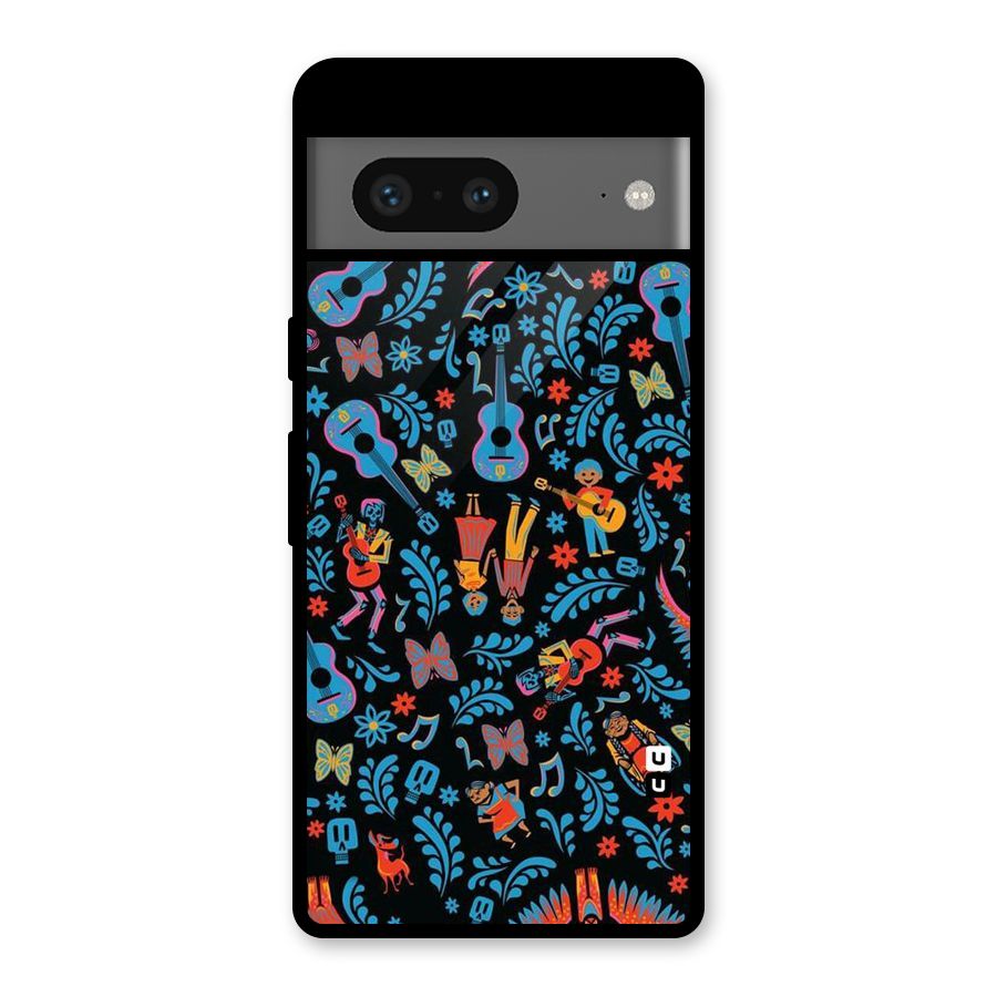 Blue Guitar Pattern Glass Back Case for Google Pixel 7