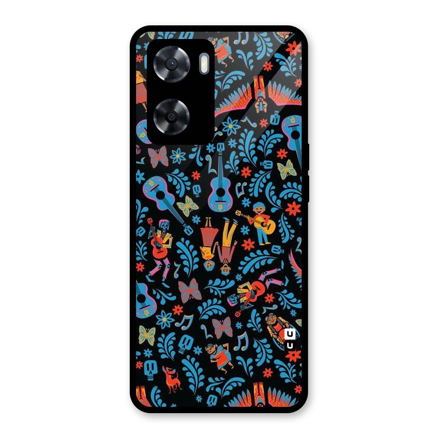 Blue Guitar Pattern Glass Back Case for Oppo A57 2022