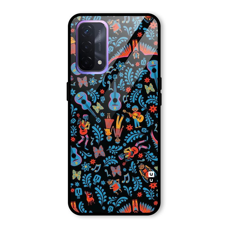Blue Guitar Pattern Glass Back Case for Oppo A74 5G