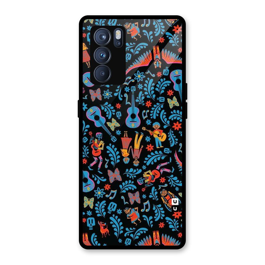 Blue Guitar Pattern Glass Back Case for Oppo Reno6 Pro 5G