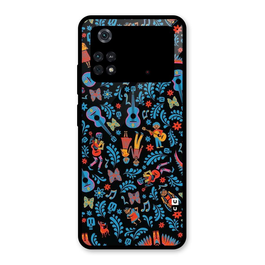 Blue Guitar Pattern Glass Back Case for Poco M4 Pro 4G
