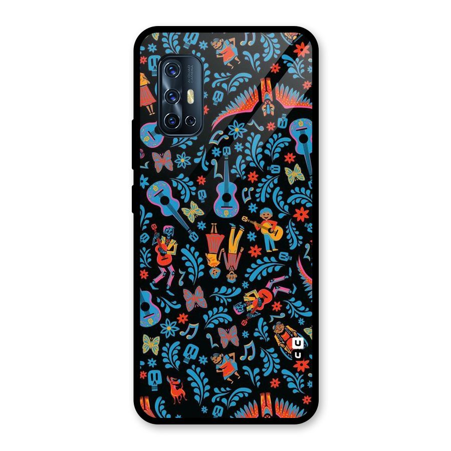 Blue Guitar Pattern Glass Back Case for Vivo V17