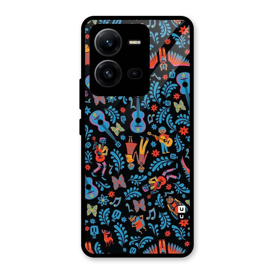Blue Guitar Pattern Glass Back Case for Vivo V25