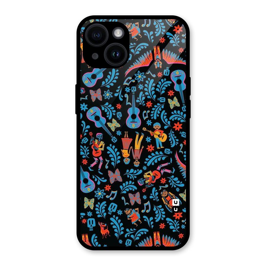 Blue Guitar Pattern Glass Back Case for iPhone 14